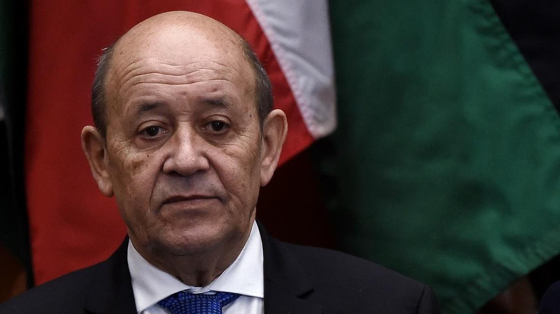 French Foreign Affairs Minister Jean-Yves Le Drian looks on during the Global Coalition to Defeat ISIS Small Group Ministerial, at the State Department in Washington, DC, on November 14, 2019. (AFP)