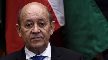 French Foreign Affairs Minister Jean-Yves Le Drian looks on during the Global Coalition to Defeat ISIS Small Group Ministerial, at the State Department in Washington, DC, on November 14, 2019. (AFP)