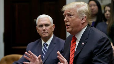 WASHINGTON, DC - OCTOBER 18: U.S. President Donald Trump (R) answers a question with Vice President Mike Pence following a conference call with the International Space Station on October 18, 2019 in Washington, DC. Trump spoke with NASA astronauts Jessica Meir and Christina Koch as the pair became the first women to conduct an all female space walk outside the space station AFP 