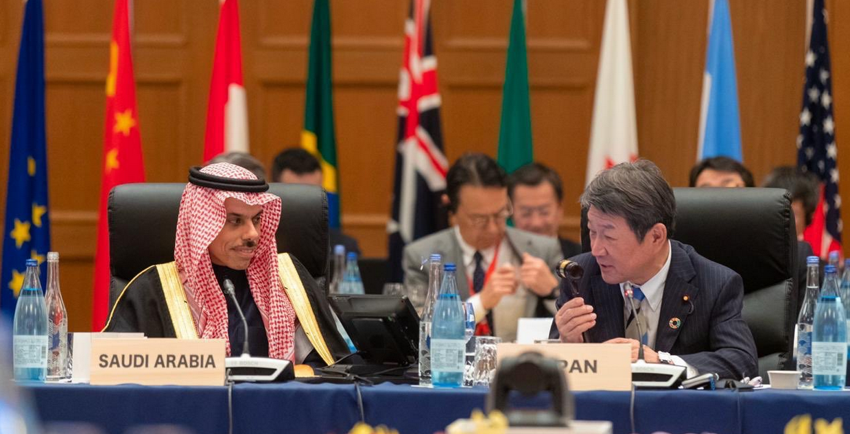 Saudi Arabia’s Minister of Foreign Affairs Prince Faisal bin Farhan was officially handed over the Group of 20 baton from Japan’s Foreign Minister Toshimitsu Motegi at a ceremony on Saturday in Nagoya, signaling the Kingdom’s G20 presidency of the 2020 summit, which is to be hosted Riyadh.(TWITTER)