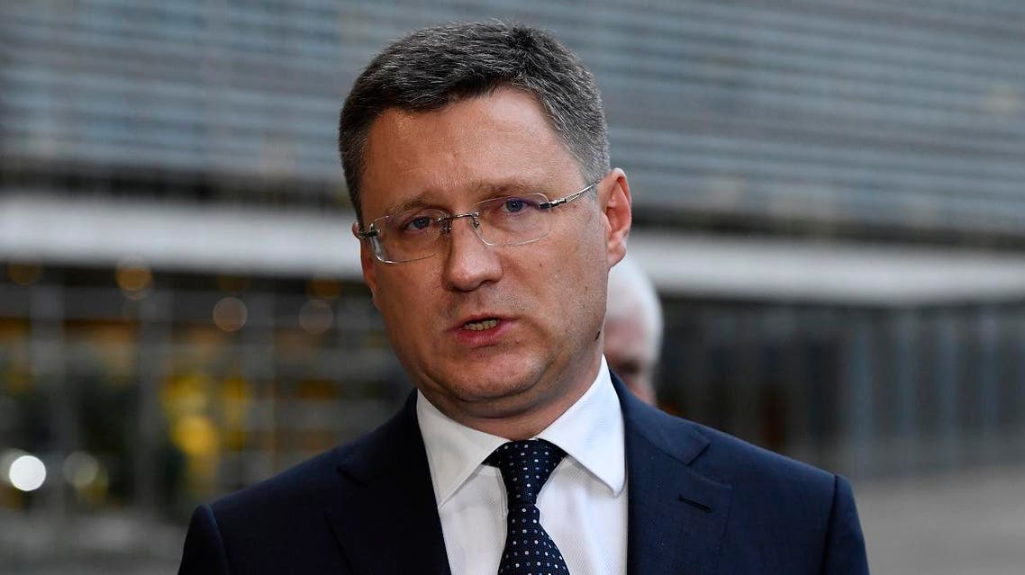 Russian Minister of Energy Alexander Novak speaks to the press after a “Trilateral Gas Talks” between the EU, Russia and Ukraine at the EU HQ in Brussels, Belgium, on October 28, 2019. (AFP)