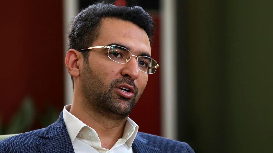 In this Sunday, July 7, 2019, photo, Iran's telecommunications Minister Mohammad Javad Azari Jahromi is interviewed by The Associated Press at his office in Tehran, Iran. (AP)