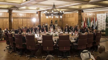 Arab foreign ministers attend an emergency meeting at the Arab League headquarters in the Egyptian capital Cairo, on November 25, 2019. (AFP)