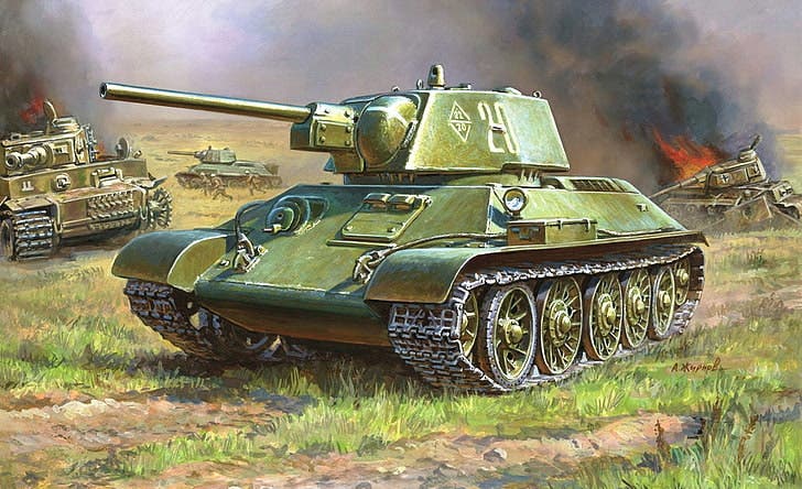 لوحة تجسد الدبابة السوفيتية تي 34