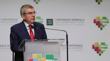 President of International Olympic Committee Thomas Bach attends the opening session of the 5th WADA (World Anti-Doping Agency) World Conference on Doping in Sport Congress in Katowice,Poland,November 5,2019.(AP) 