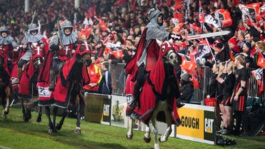 Crusaders Horsemen ride past supporters before the start of the Super Rugby final match between the Canterbury Crusaders of New Zealand and the Golden Lions of South Africa at AMI Stadium in Christchurch on August 4, 2018. (AFP)