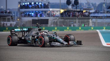 Mercedes' British driver Lewis Hamilton steers his car during the qualifying session at the Yas Marina Circuit in Abu Dhabi, a day ahead of the final race of the season, on November 30, 2019. (AFP)