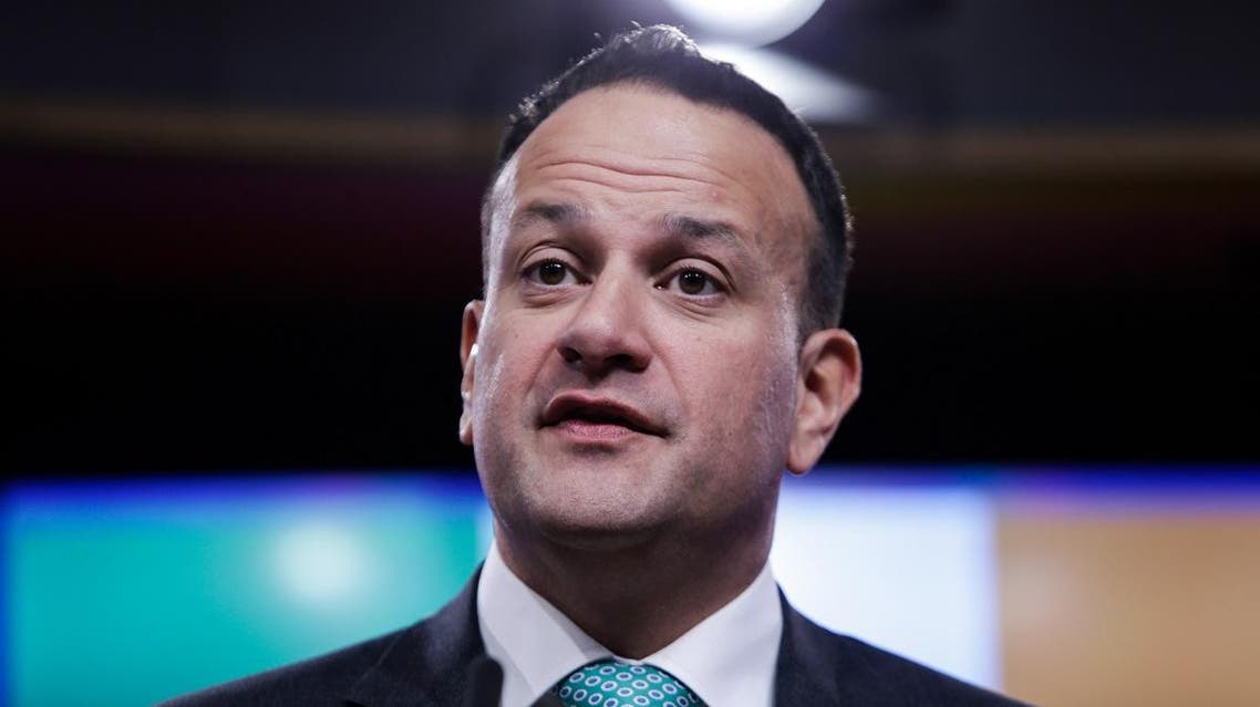 Ireland's Prime Minister Leo Varadkar makes a statement with the European Council president following a meeting on February 6, 2019, at the European Council headquarters in Brussels. (AFP)