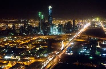 The skyline of Riyadh, Saudi Arabia is seen at night in this aerial photograph from a helicopter. (AFP)
