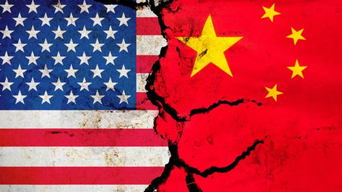 Flags of the US and China.