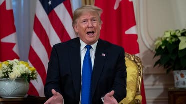 President Donald Trump speaks during a meeting with Canadian Prime Minister Justin Trudeau at Winfield House during the NATO summit. (AP)