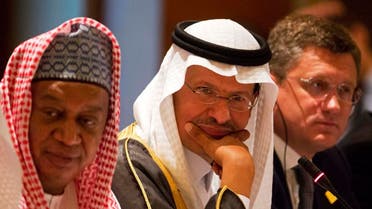 OPEC Secretary-General Mohammed Barkindo, left, Saudi Energy Minister Prince Abdulaziz bin Salman, center, and Russian Energy Minister Alexander Novak, attend a news conference after an OPEC meeting. (File photo: AP)