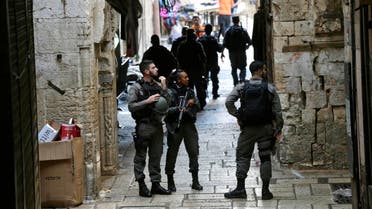 Israeli border police officers stand guard near the scene of an alleged attack in Jerusalem's old city, Friday, Aug. 17, 2018. (AP)