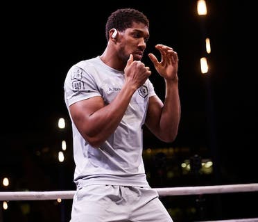 Anthony Joshua shadow boxing at the public training session in Riyadh. (Supplied)