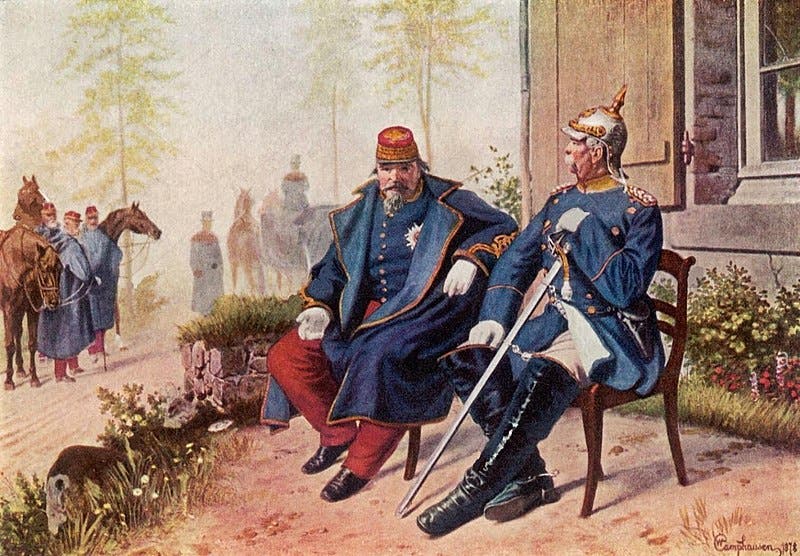لوحة تجسد اجتماع نابليون الثالث مع بسمارك عقب أسره