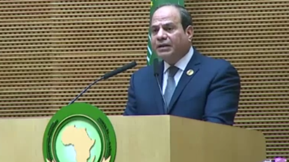 Sisi speaking at the Aswan Forum December 11, 2019. (Screengrab)