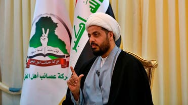 Qais al-Khazali, the leader of the militant Shiite group Asaib Ahl al-Haq, or League of the Righteous, speaks during an interview with The Associated Press in Baghdad, Iraq. (AP)