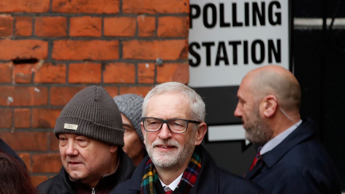 Corbyn on election day December 12 outside polling booth UK - AP