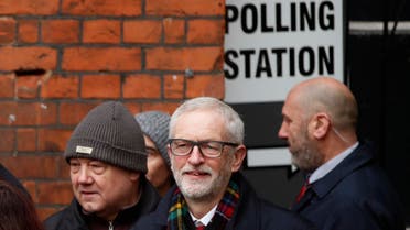 Corbyn on election day December 12 outside polling booth UK - AP