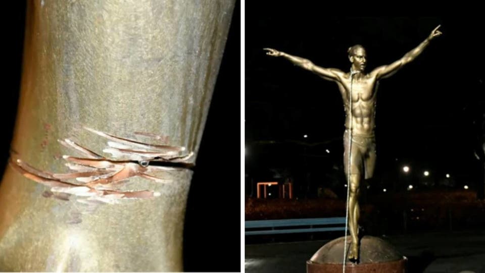 نتيجة بحث الصور عن تمثال إبراهيموفيتش يتعرض للتشويه في السويد