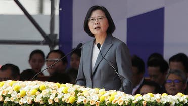 Taiwan President Tsai Ing-wen delivers a speech during National Day celebrations in front of the Presidential Building in Taipei, Taiwan, Thursday, Oct. 10, 2019. (AP)
