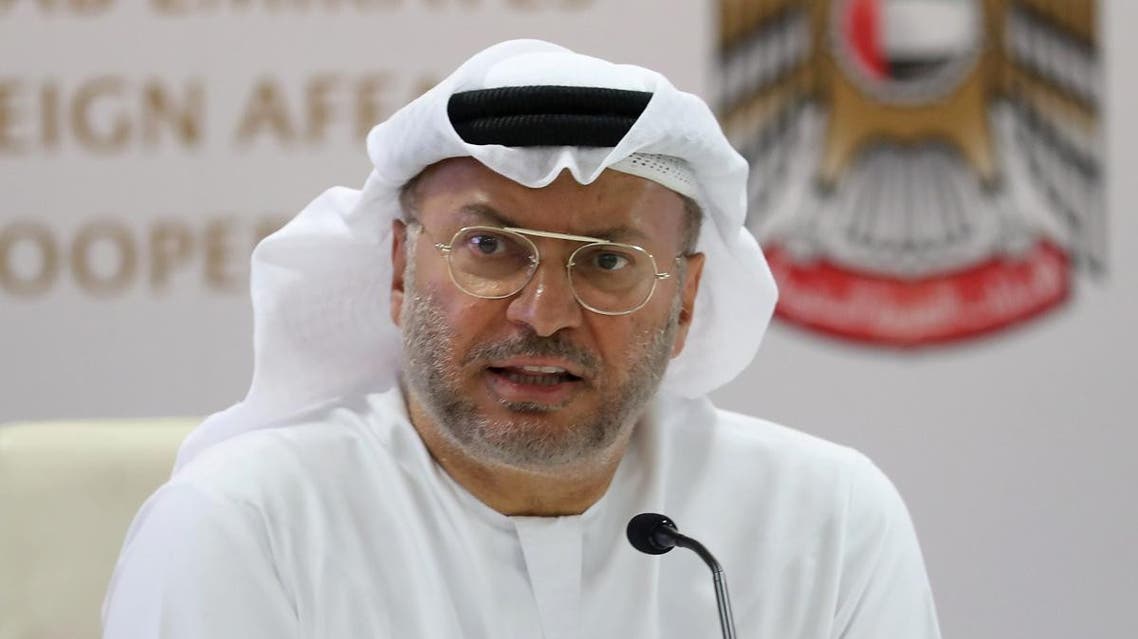 UAE Minister of State for Foreign Affairs, Anwar Gargash, speaks during a press conference in Dubai about the situation in Yemen on August 13, 2018. (AFP)