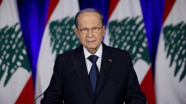 President Michel Aoun addresses the nation on the eve of the country's 76th independence day at the presidential palace in Baabda, Lebanon November 21, 2019. Dalati Nohra/Handout via REUTERS ATTENTION EDITORS - THIS IMAGE WAS PROVIDED BY A THIRD PARTY. NO RESALES. NO ARCHIVES