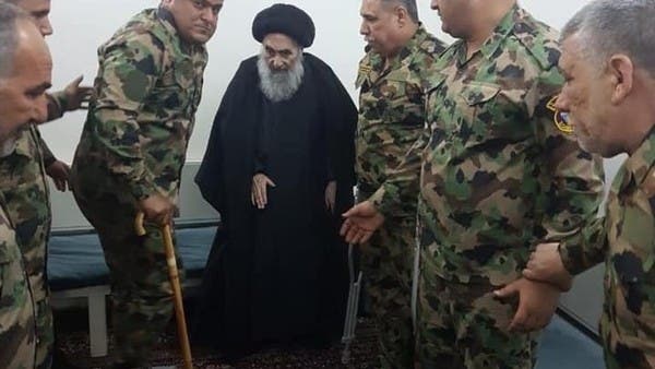 شاهد.. السيستاني يستقبل عدداً من جرحى الجيش العراقي