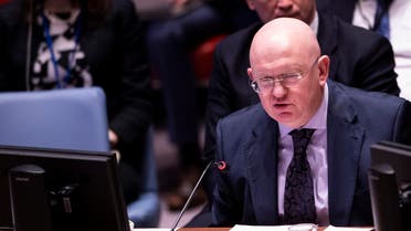 Russian Ambassador to the United Nations Vasily Nebenzya speaks during a Security Council meeting about the situation in Venezuela at the United Nations in New York on April 10, 2019 in New York City. (AFP)