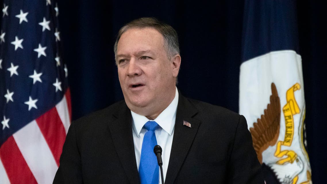 Secretary of State Mike Pompeo delivers remarks on human rights in Iran at the State Department in Washington, Thursday, Dec. 19, 2019. (AP Photo/Matt Rourke)