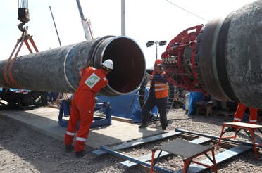 A file photo shows workers are seen at the construction site of the Nord Stream 2 gas pipeline in Russia. (Reuters)