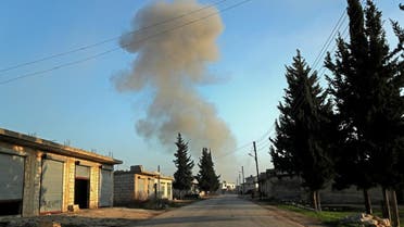 Smoke billows from the site of reported Russian airstrikes in Syria's Maar Shamarin village in the northwestern Idlib province on December 16, 2019. (AFP)