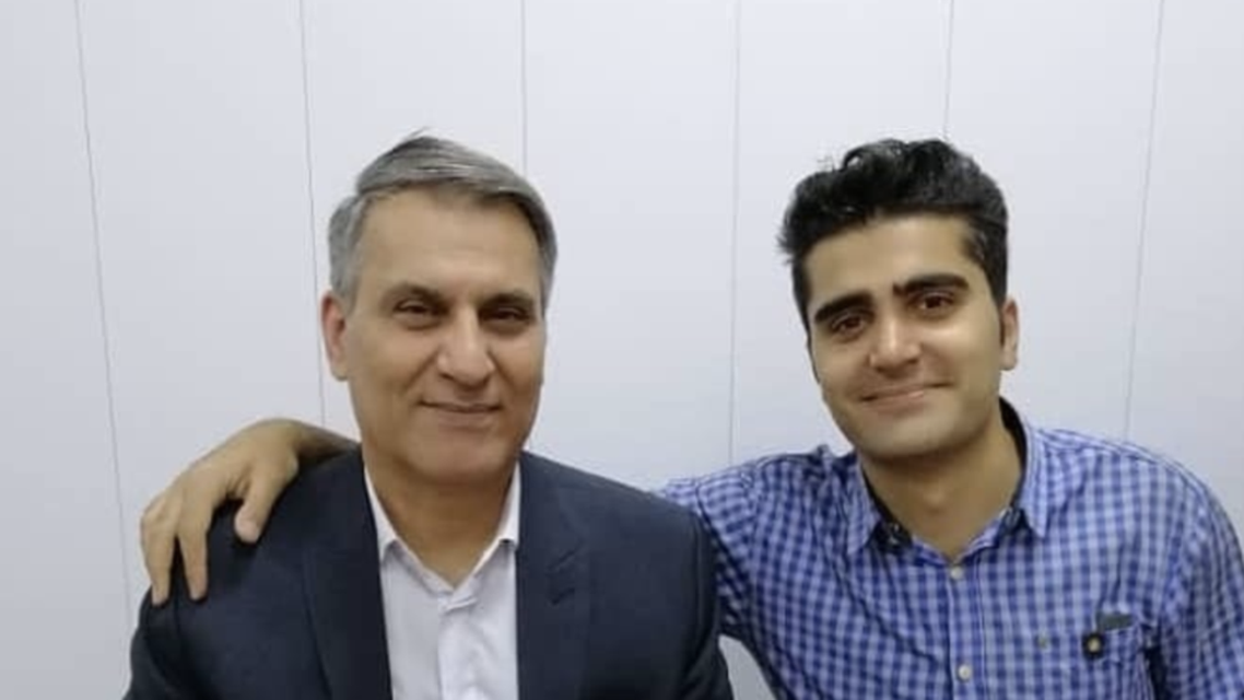 Pouya Bakhtiari (Bakhtyari) and his father Manouchehr. Pouya was shot in the head on 16 November in Karaj (twitter)