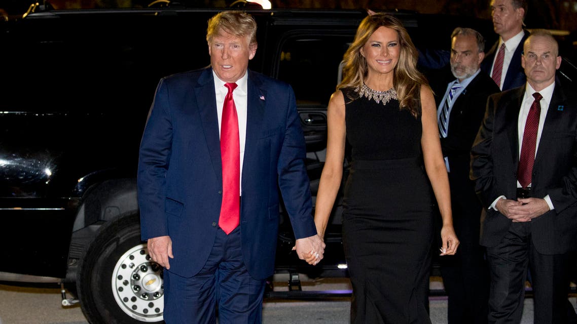 President Donald Trump and first lady Melania Trump arrive for Christmas Eve service at Family Church Downtown in West Palm Beach, Florida, on December 24, 2019. (AP)