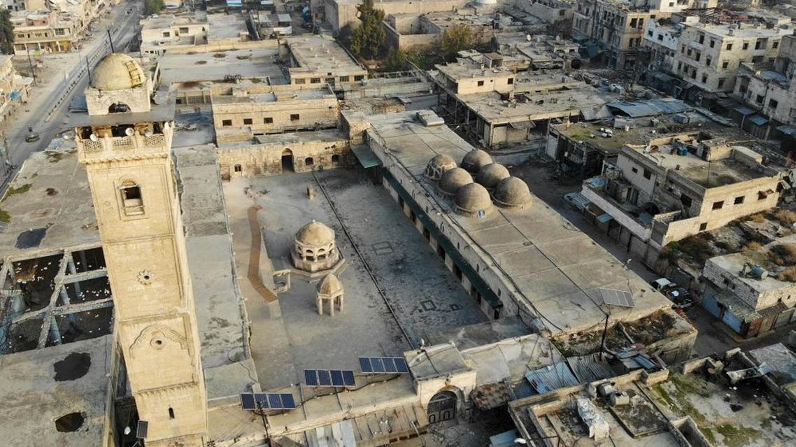 A drone picture taken on December 23, 2019 shows empty streets and damaged buildings in the town of Maaret Al-Numan in the northwestern Idlib province. (AFP)