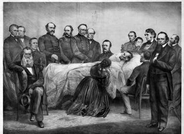 لوحة تجسد أبراهام لينكولن على فراش الموت