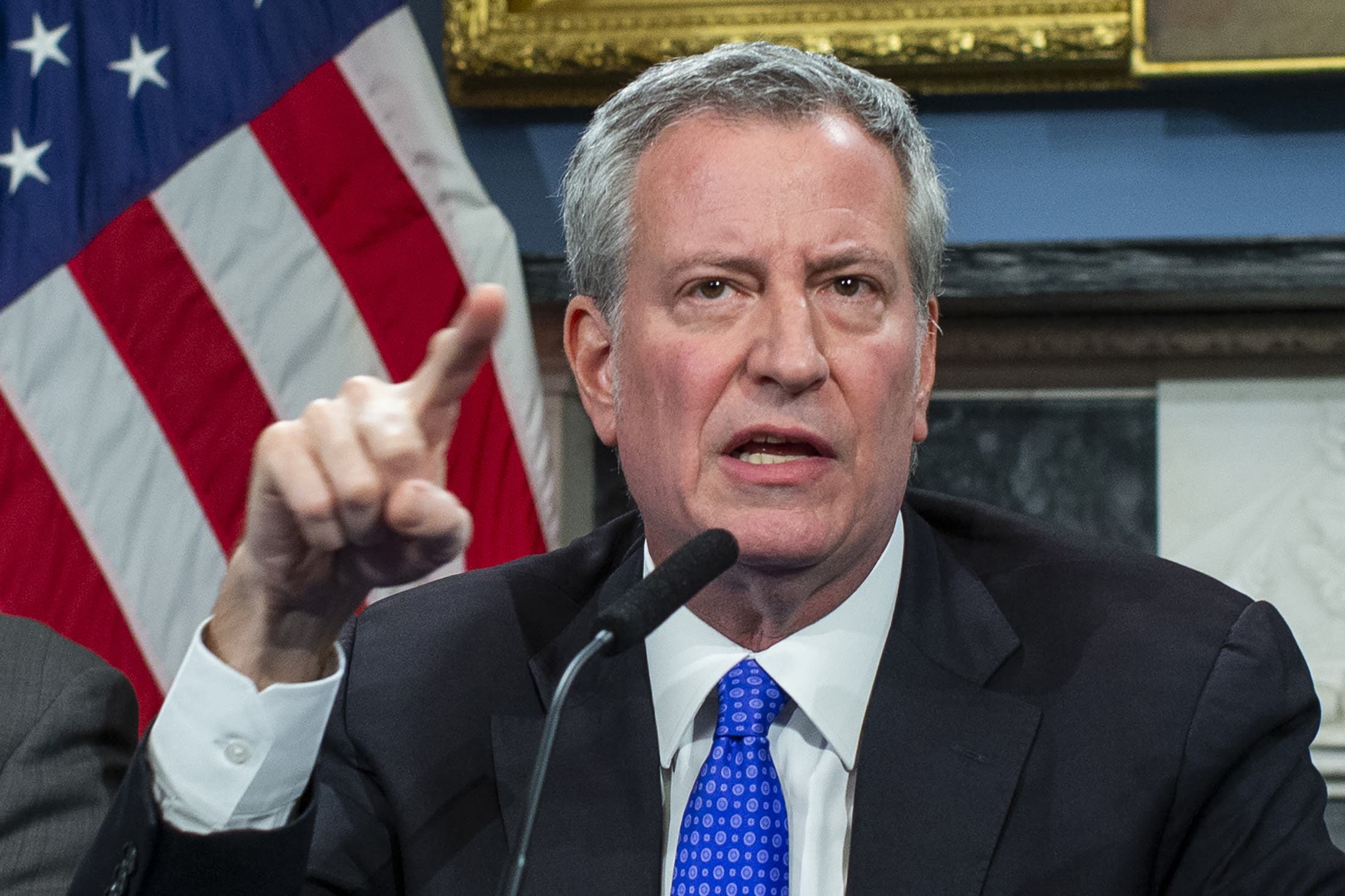 New York Mayor Bill de Blasio speaks to the media during a press conference at City Hall in New York City. (AFP)