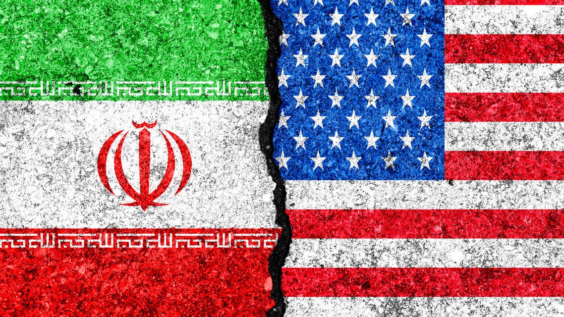 Grunge Iran and USA Flag stock photo