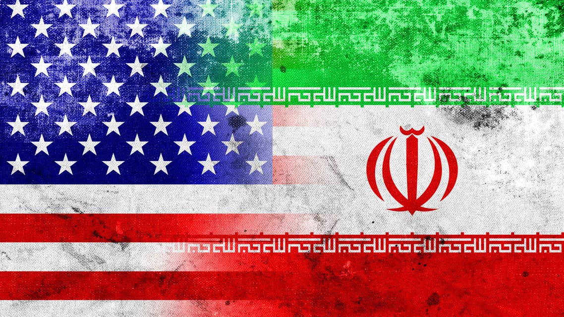 Grunge Iran and USA Flag stock photo