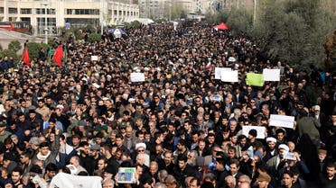 Protesters demonstrate over the U.S. airstrike in Iraq that killed Iranian Revolutionary Guard Gen. Qassem Soleimani in Tehran, Iran, Friday Jan. 3, 2020. (AP)