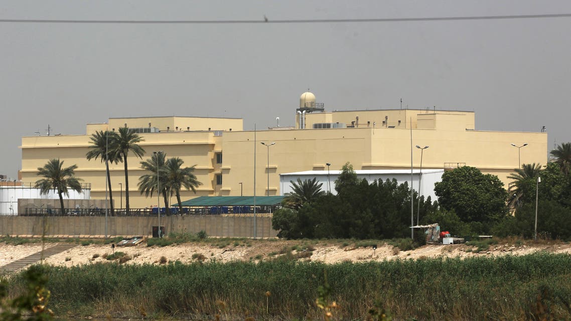 The US embassy compound is pictured in Baghdad's Green Zone on May 20, 2019 in the Iraqi capital. A Katyusha rocket crashed the previous day into Baghdad's Green Zone which houses government offices and embassies including the US mission, Iraqi security services said in a statement. The rocket -- which came after Washington ordered the evacuation of non-essential diplomatic staff from the Baghdad embassy and the Arbil consulate citing threats from Iranian-backed Iraqi armed groups -- caused no casualties, it said.