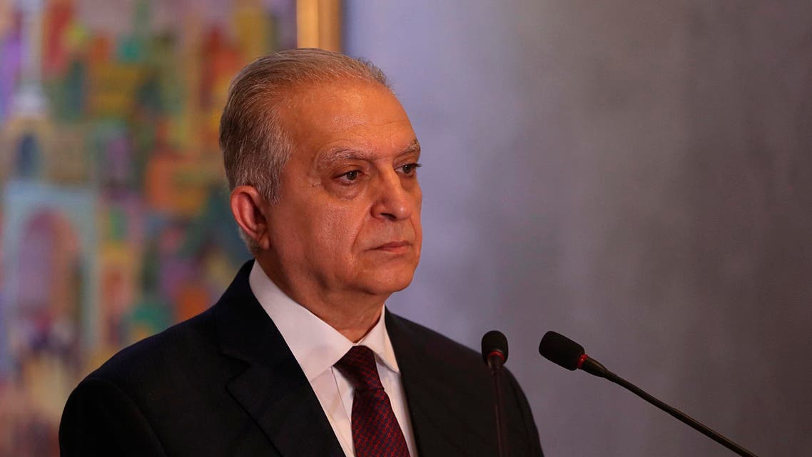 Iraqi Foreign Minister Mohamed Alhakim holds a press conference with his Russian counterpart Sergey Lavrov at the Ministry of Foreign Affairs in Baghdad, Iraq, Monday, Oct. 7, 2019. (AP Photo/Hadi Mizban)