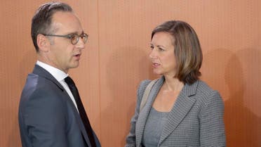 German Foreign Minister Heiko Maas (L) and the deputy government spokeswoman Ulrike Demmer at the Chancellery in Berlin, Sept. 18, 2019. (AP)