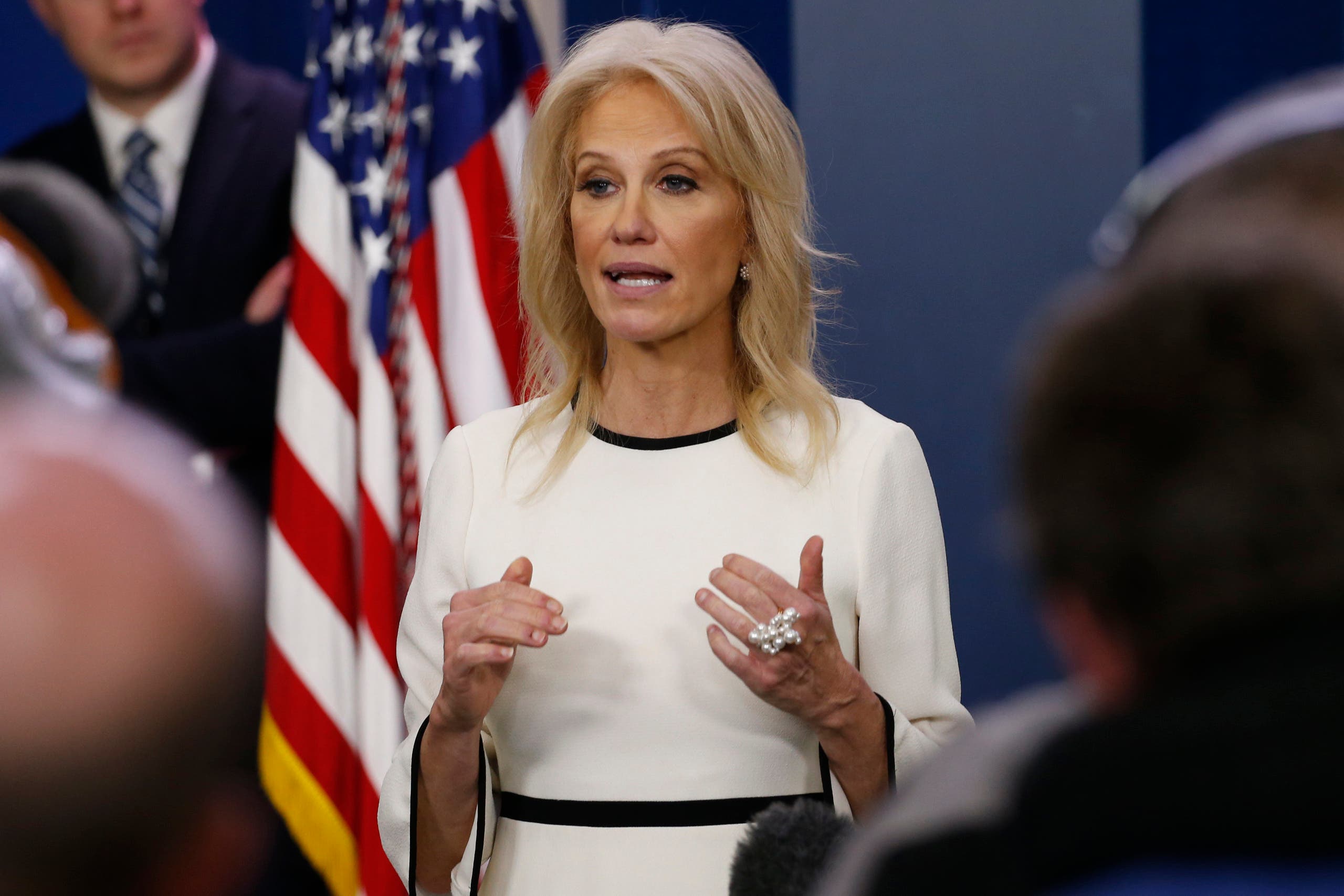 Counselor to the President Kellyanne Conway speaks during a briefing at the White House Wednesday, Dec. 18, 2019 in Washington. (AP Photo/Steve Helber)