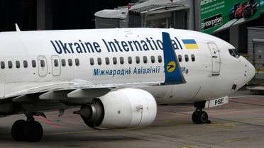 This picture shows a Boeing 737-800 of the Ukraine International airline on September 24, 2019 at the airport in Duesseldorf, western Germany.  (AFP)