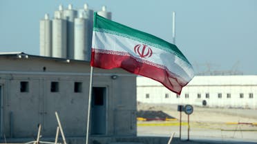 A picture taken on November 10, 2019, shows an Iranian flag in Iran's Bushehr nuclear power plant, during an official ceremony to kick-start works on a second reactor at the facility. Bushehr is Iran's only nuclear power station and is currently running on imported fuel from Russia that is closely monitored by the UN's International Atomic Energy Agency.