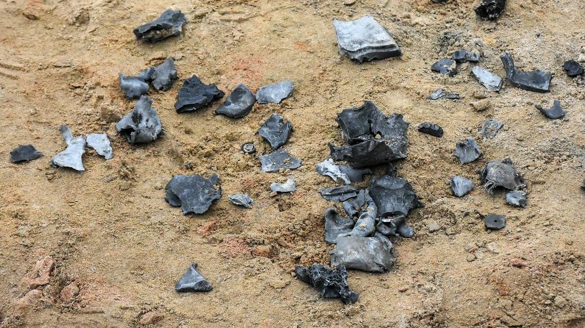 A picture taken on January 8, 2020 in the Iraqi Kurdish town of Bardarash in the Dohuk governorate shows shrapnel from a reportedly Iranian missile initially fired at Iraqi bases housing US and other US-led coalition troops. (AFP)