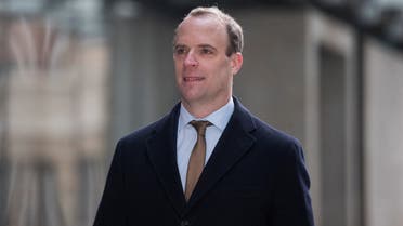 Britain's Foreign Secretary Dominic Raab arrives at the BBC headquarters ahead of his appearance on the Andrew Marr show in London