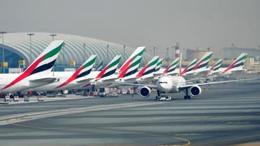 A picture take on September 14, 2017 shows Emirates planes parked at the tarmac at Dubai's International Airport. (AFP)