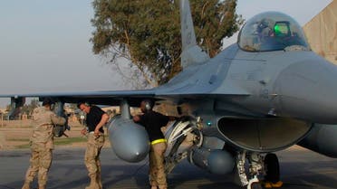 File photo of US airmen preparing a F-16 for a take off from Balad Air Base, 80 kilometers north of Baghdad, Iraq. (AP)